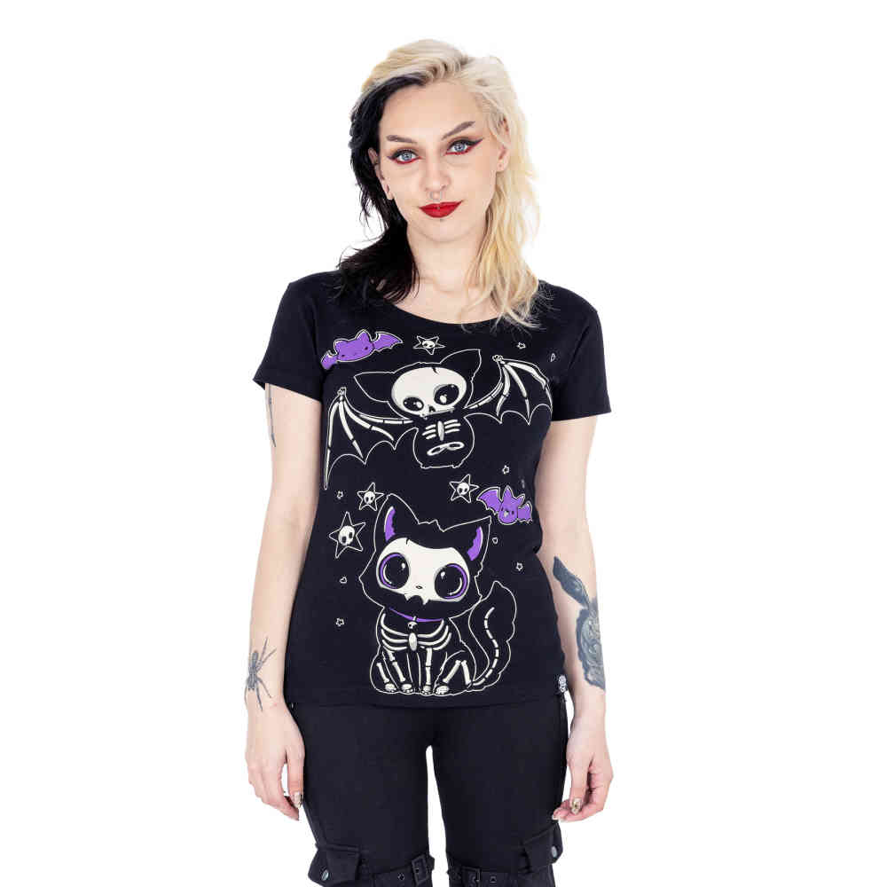 Cupcake Cult - Skelly Cat Ladies T-shirt - Black
